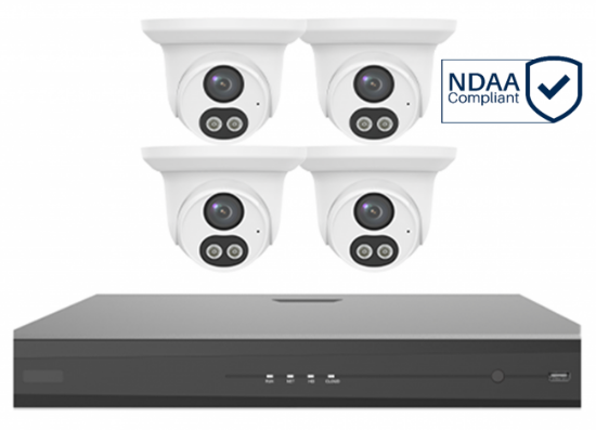 Picture of Four ColorHunter Turret IP Cameras and 4Ch NVR NDAA compliant kit (GS34P4-P4-IQ | GS224G2-XD/LU-2.8)